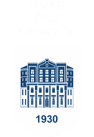 Вертикально ориентированный логотип БГУ с белой заливкой на синем фоне